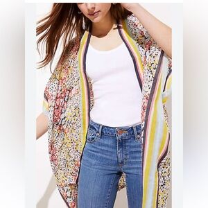 Loft Linen Kimono Cardigan Open Front - Spring Floral XS/S